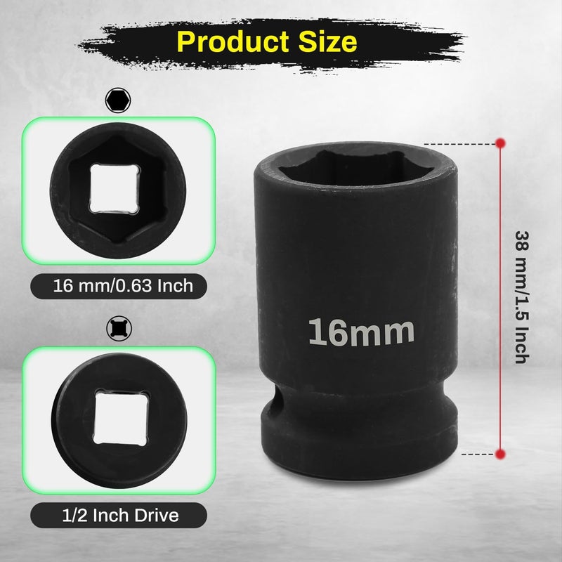 SUNKOO 1/2 Inch Drive 16mm Deep Impact Socket,CR-MO 6 Point Heavy Duty Metric Axle Nut Socket for Easy Removal of Axle and Wheel Hub Nuts - Image 2